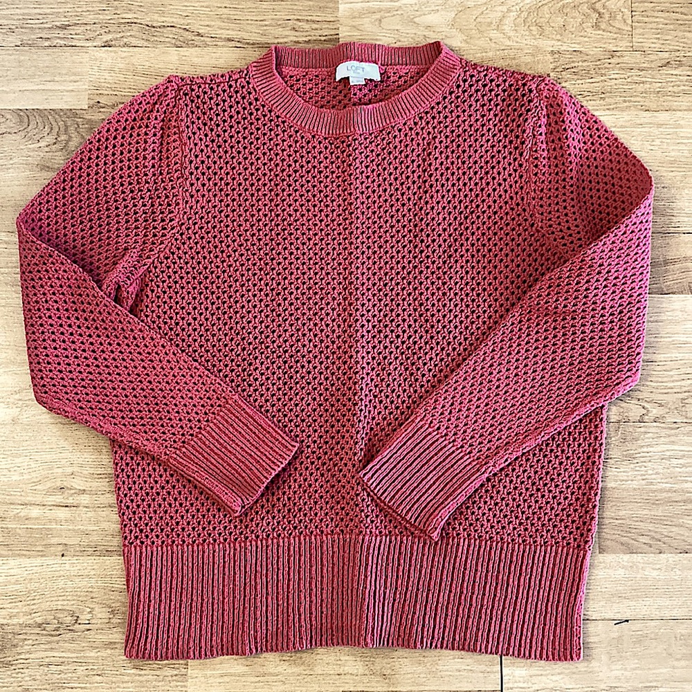 Loft Outlet Open Knit Sweater Terra Cotta Size Large 100% Cotton - Picture 4 of 4